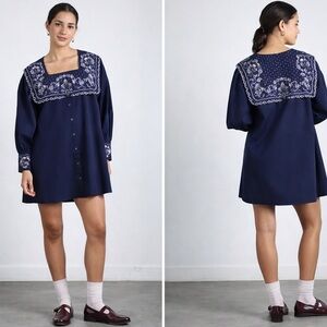 Damson Madder navy MALA dress pink embroidery size 12